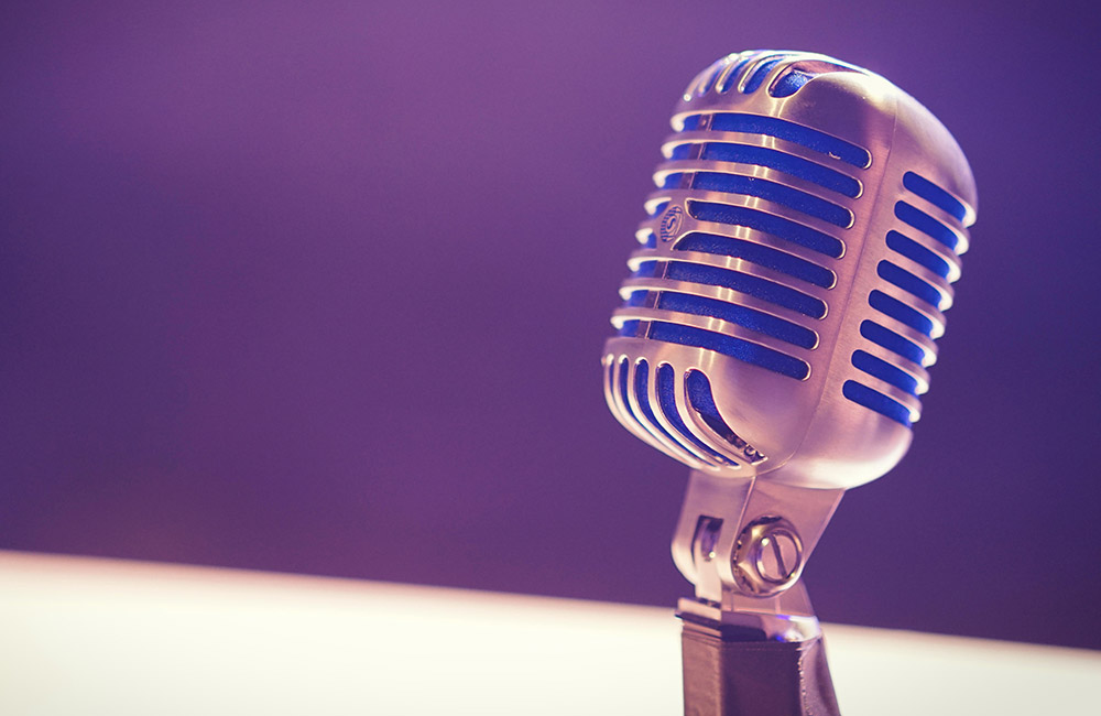 close up of old fashioned ribbon microphone